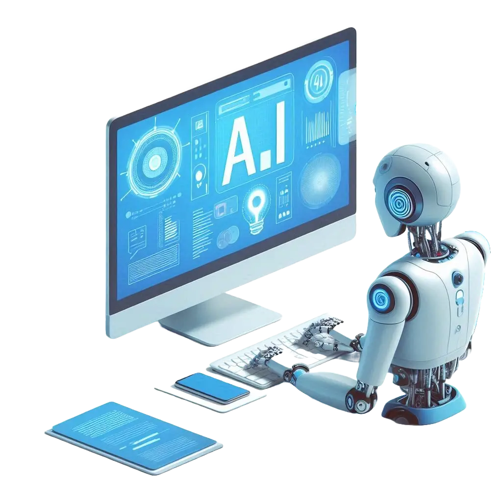 AI Robot Working on Computer